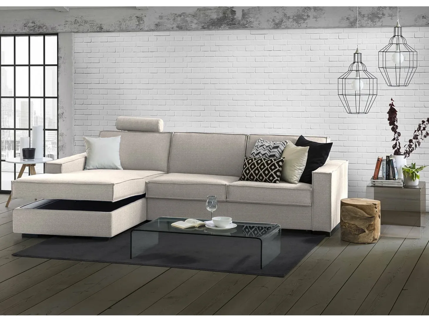 Sofá fixo Dfabbia, Sofá de canto, 100% Fabricado na Itália, Sofá da sala com, Península esquerda, com braços padrão, Cm 280x95h90, Taupe