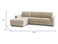 Sofá fixo Dfabbia, Sofá de canto, 100% Fabricado na Itália, Sofá da sala com, Península esquerda, com braços padrão, Cm 280x95h90, Bege