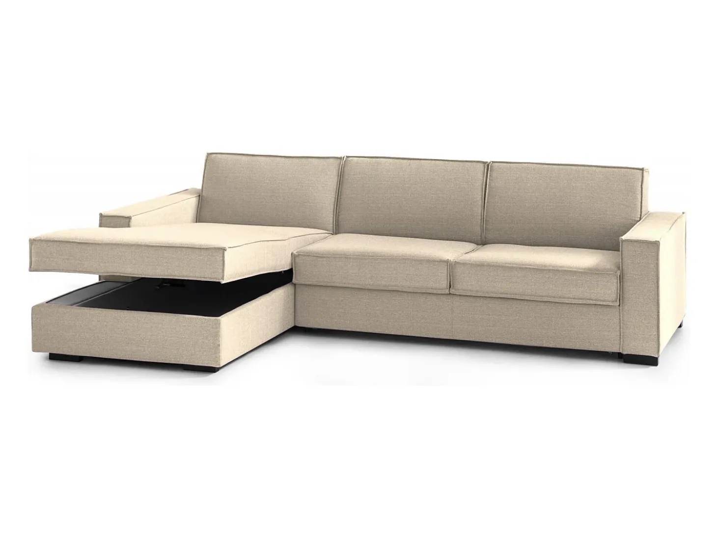 Sofá fixo Dfabbia, Sofá de canto, 100% Fabricado na Itália, Sofá da sala com, Península esquerda, com braços padrão, Cm 280x95h90, Bege