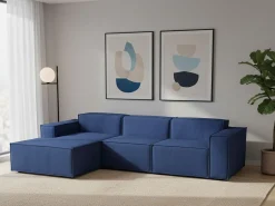 Sofá fixo Dflori, sofá modular de 3 lugares com península esquerda, 100% Fabricado na Itália, Sofá de tecido moderno, 300x170h70 cm, Azul