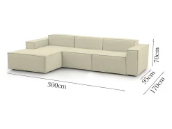 Sofá fixo Dflori, sofá modular de 3 lugares com península esquerda, 100% Fabricado na Itália, Sofá de tecido moderno, 300x170h70 cm, Bege