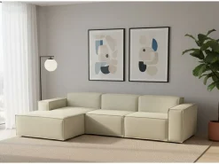 Sofá fixo Dflori, sofá modular de 3 lugares com península esquerda, 100% Fabricado na Itália, Sofá de tecido moderno, 300x170h70 cm, Bege