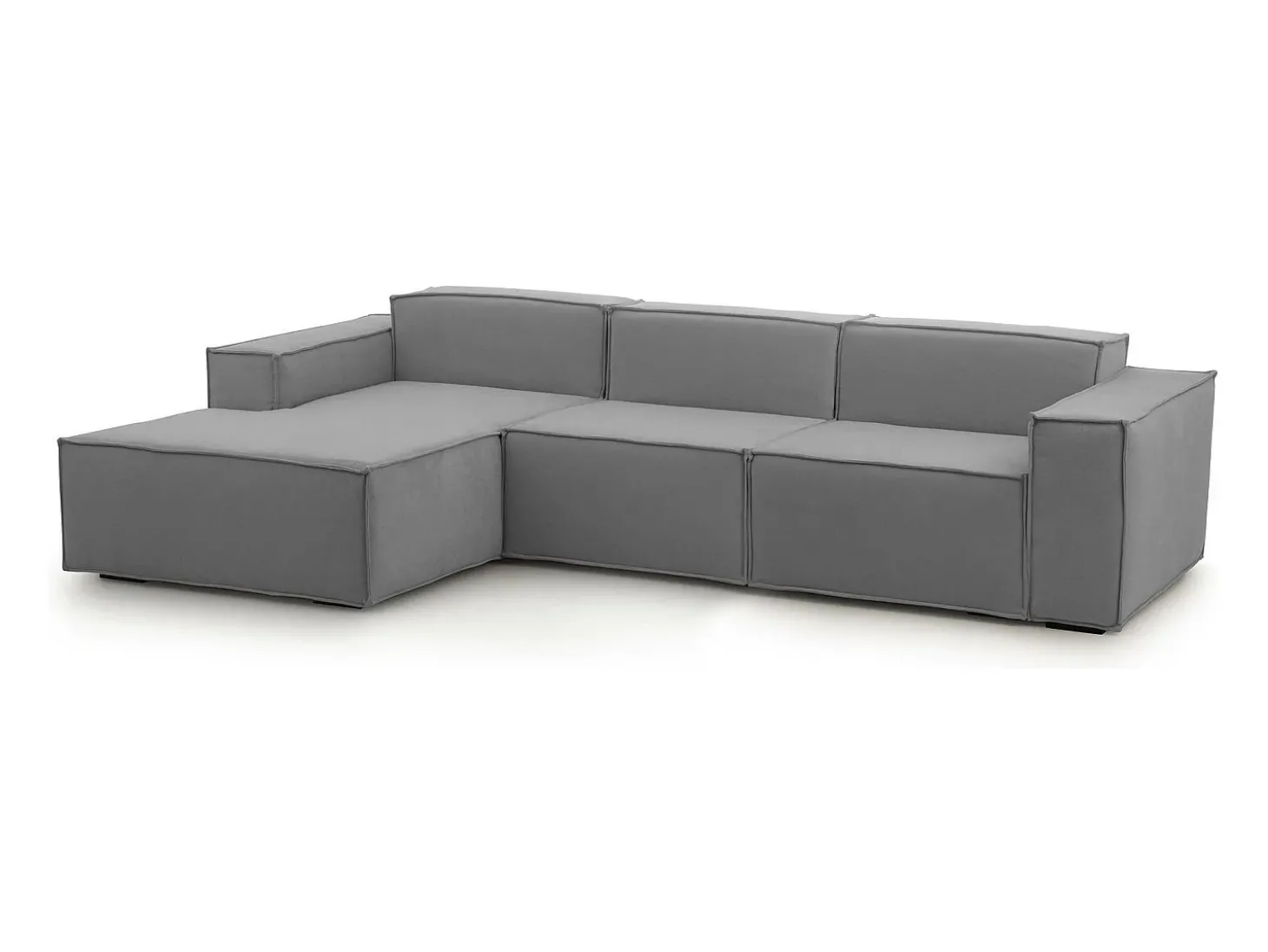 Sofá fixo Dflori, sofá modular de 3 lugares com península esquerda, 100% Fabricado na Itália, Sofá de tecido moderno, 300x170h70 cm, Cinza