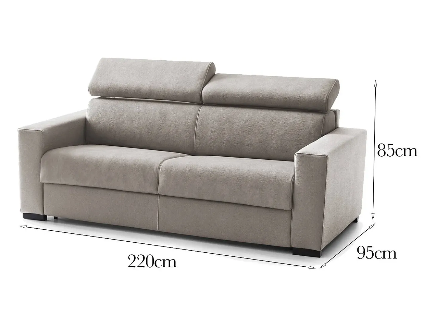 Sofá fixo Dfrar, sofá de 3 lugares, 100% Made in Italy, Sofá de sala, em tecido acolchoado, com apoios de cabeça ajustáveis e braços standard, 220x95h85 cm, Taupe
