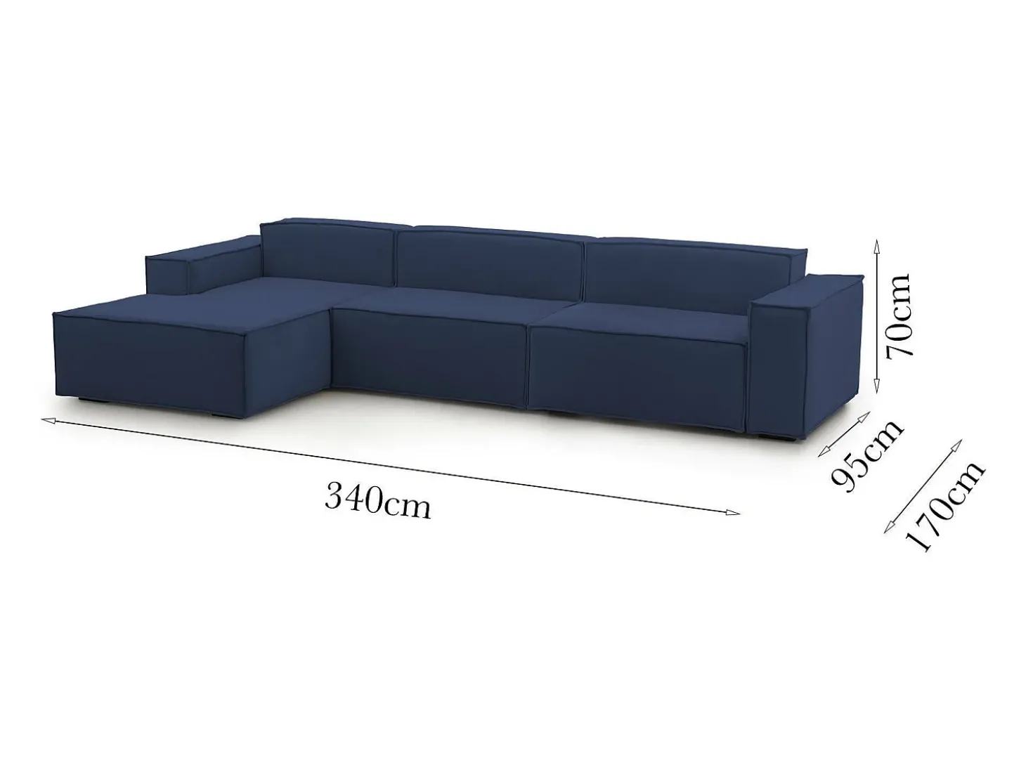 Sofá fixo Dgarzy, sofá modular de 4 lugares com península esquerda, 100% Fabricado na Itália, Sofá de tecido moderno, 340x170h70 cm, Azul