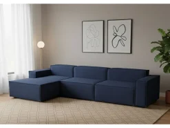 Sofá fixo Dgarzy, sofá modular de 4 lugares com península esquerda, 100% Fabricado na Itália, Sofá de tecido moderno, 340x170h70 cm, Azul