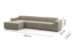 Sofá fixo Dgarzy, sofá modular de 4 lugares com península esquerda, 100% Fabricado na Itália, Sofá de tecido moderno, 340x170h70 cm, Taupe