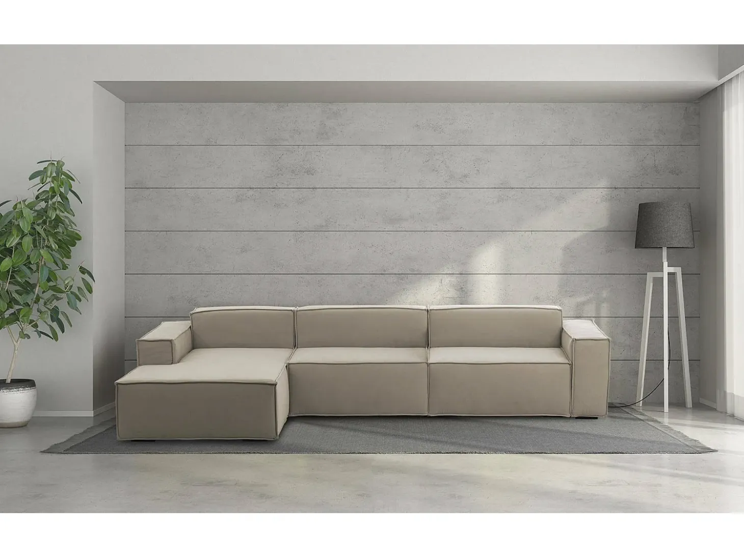 Sofá fixo Dgarzy, sofá modular de 4 lugares com península esquerda, 100% Fabricado na Itália, Sofá de tecido moderno, 340x170h70 cm, Taupe