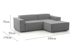 Sofá fixo Dgatta, Sofá modular grande de 2 lugares com península direita, 100% Fabricado na Itália, Sofá de tecido moderno, 240x170h70 cm, Cinza