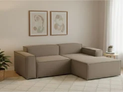 Sofá fixo Dgatta, Sofá modular grande de 2 lugares com península direita, 100% Fabricado na Itália, Sofá de tecido moderno, 240x170h70 cm, Taupe