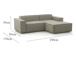 Sofá fixo Dgatta, Sofá modular grande de 2 lugares com península direita, 100% Fabricado na Itália, Sofá de tecido moderno, 240x170h70 cm, Taupe