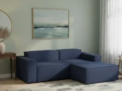 Sofá fixo Dgatta, Sofá modular grande de 2 lugares com península direita, 100% Fabricado na Itália, Sofá de tecido moderno, 240x170h70 cm, Azul