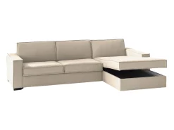 Sofá fixo Dgodea, Sofá de canto, 100% Fabricado na Itália, Sofá da sala com, Península direita, com braços finos, Cm 260x95h90, Bege