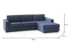 Sofá fixo Dgodea, Sofá de canto, 100% Fabricado na Itália, Sofá da sala com península direita de armazenamento, com braços finos, 260x95h90 cm, Azul