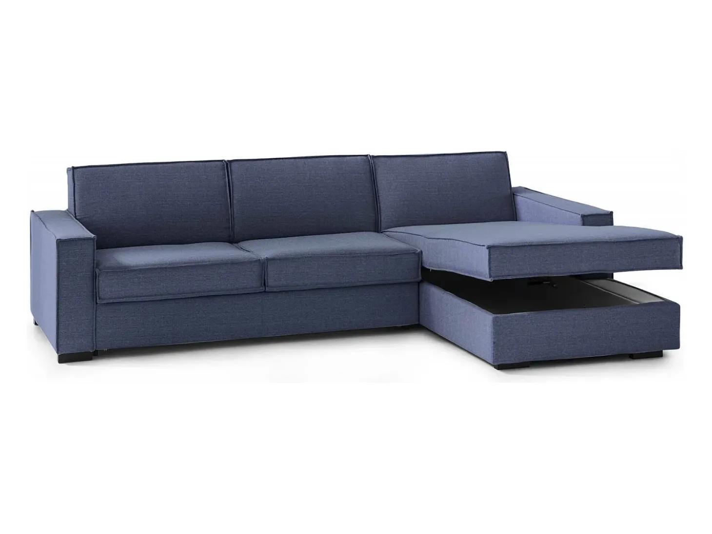 Sofá fixo Dgodea, Sofá de canto, 100% Fabricado na Itália, Sofá da sala com península direita de armazenamento, com braços finos, 260x95h90 cm, Azul