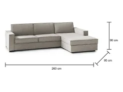Sofá fixo Dgodea, Sofá de canto, 100% Fabricado na Itália, Sofá da sala com, Península direita, com braços finos, Cm 260x95h90, Taupe