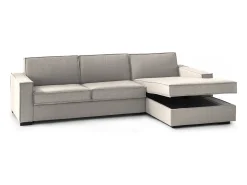 Sofá fixo Dgodea, Sofá de canto, 100% Fabricado na Itália, Sofá da sala com, Península direita, com braços finos, Cm 260x95h90, Taupe