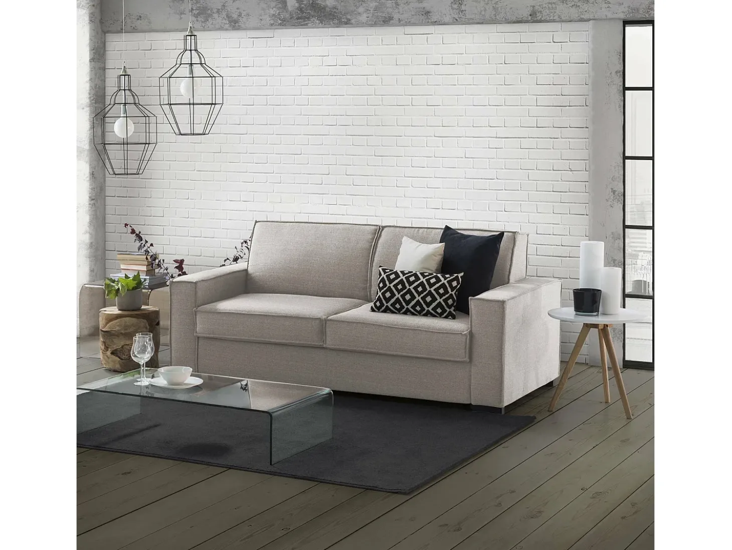 Sofá fixo Dgozz, Sofá grande de 2 lugares, 100% Fabricado na Itália, Sofá da sala em tecido, com braços padrão, Cm 200x95h90, Taupe