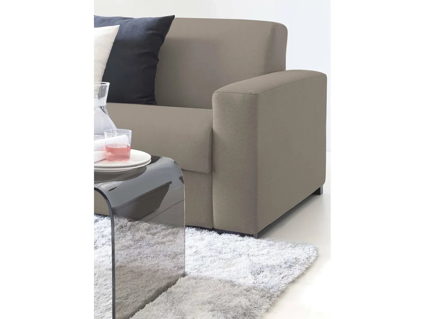Sofá fixo Dgrabb, sofá de 3 lugares, 100% Fabricado na Itália, Sofá da sala, em tecido acolchoado, com braços finos, Cm 200x95h90, Taupe