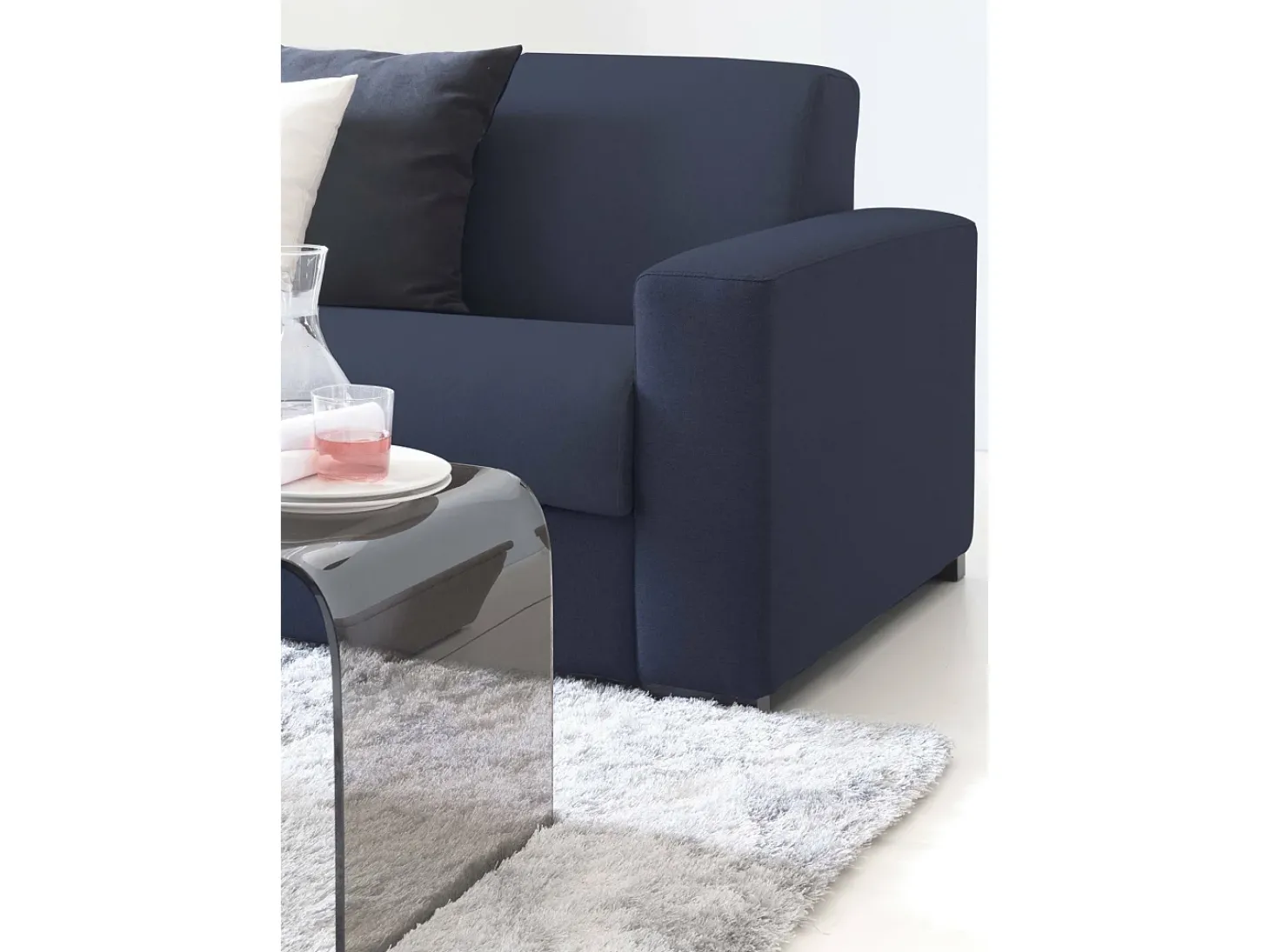 Sofá fixo Dgunte, Sofá grande de 2 lugares, 100% Fabricado na Itália, Sofá da sala, em tecido acolchoado, com braços finos, 180x95h90 cm, Azul