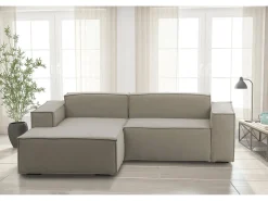 Sofá fixo Dkivil, sofá modular de 2 lugares com península esquerda, 100% Fabricado na Itália, Sofá de tecido moderno, 220x170h70 cm, Taupe