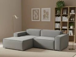 Sofá fixo Dkivil, sofá modular de 2 lugares com península esquerda, 100% Fabricado na Itália, Sofá de tecido moderno, 220x170h70 cm, Cinza