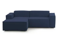 Sofá fixo Dkivil, sofá modular de 2 lugares com península esquerda, 100% Fabricado na Itália, Sofá de tecido moderno, 220x170h70 cm, Azul