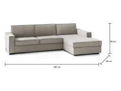 Sofá fixo Dkiyin, Sofá de canto, 100% Fabricado na Itália, Sofá da sala com, Península de contêiner direita, com braços padrão, Cm 280x95h90, Taupe