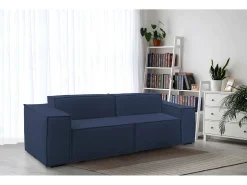 Sofá fixo Dlongh, sofá modular linear de 2 lugares, 100% Fabricado na Itália, Sofá moderno para sala em tecido, 220x95h70 cm, Azul