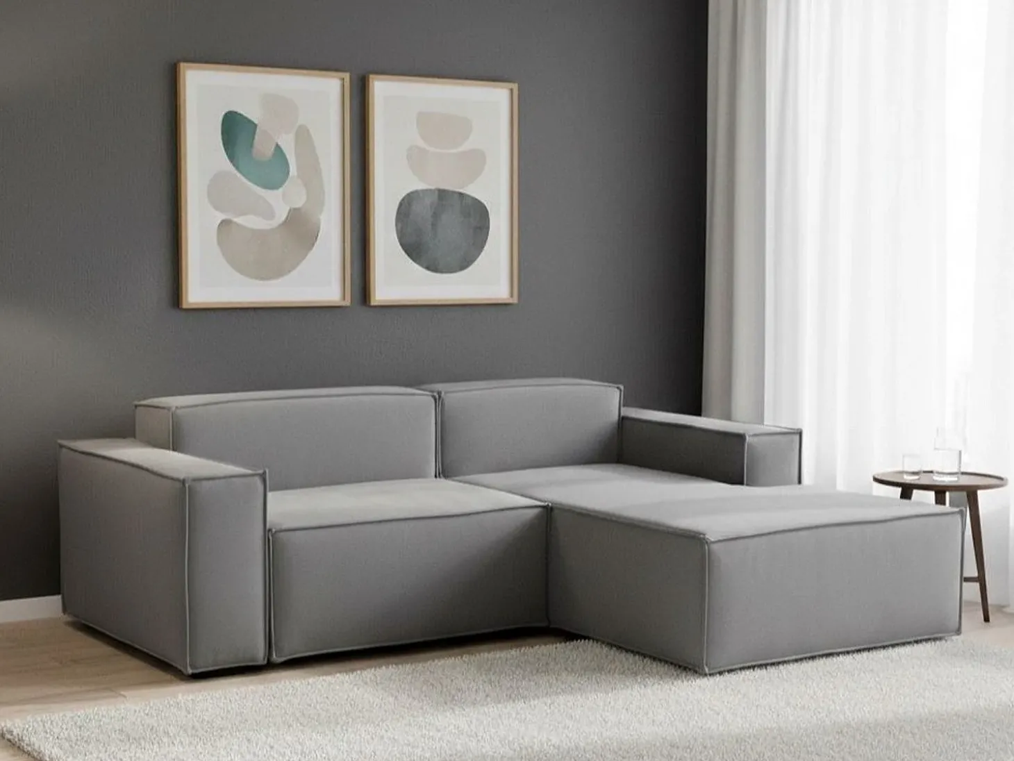 Sofá fixo Dlorenz, sofá modular de 2 lugares com península direita, 100% Fabricado na Itália, Sofá de tecido moderno, 220x170h70 cm, Cinza