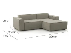 Sofá fixo Dlorenz, sofá modular de 2 lugares com península direita, 100% Fabricado na Itália, Sofá de tecido moderno, 220x170h70 cm, Taupe