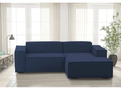 Sofá fixo Dlorenz, sofá modular de 2 lugares com península direita, 100% Fabricado na Itália, Sofá de tecido moderno, 220x170h70 cm, Azul
