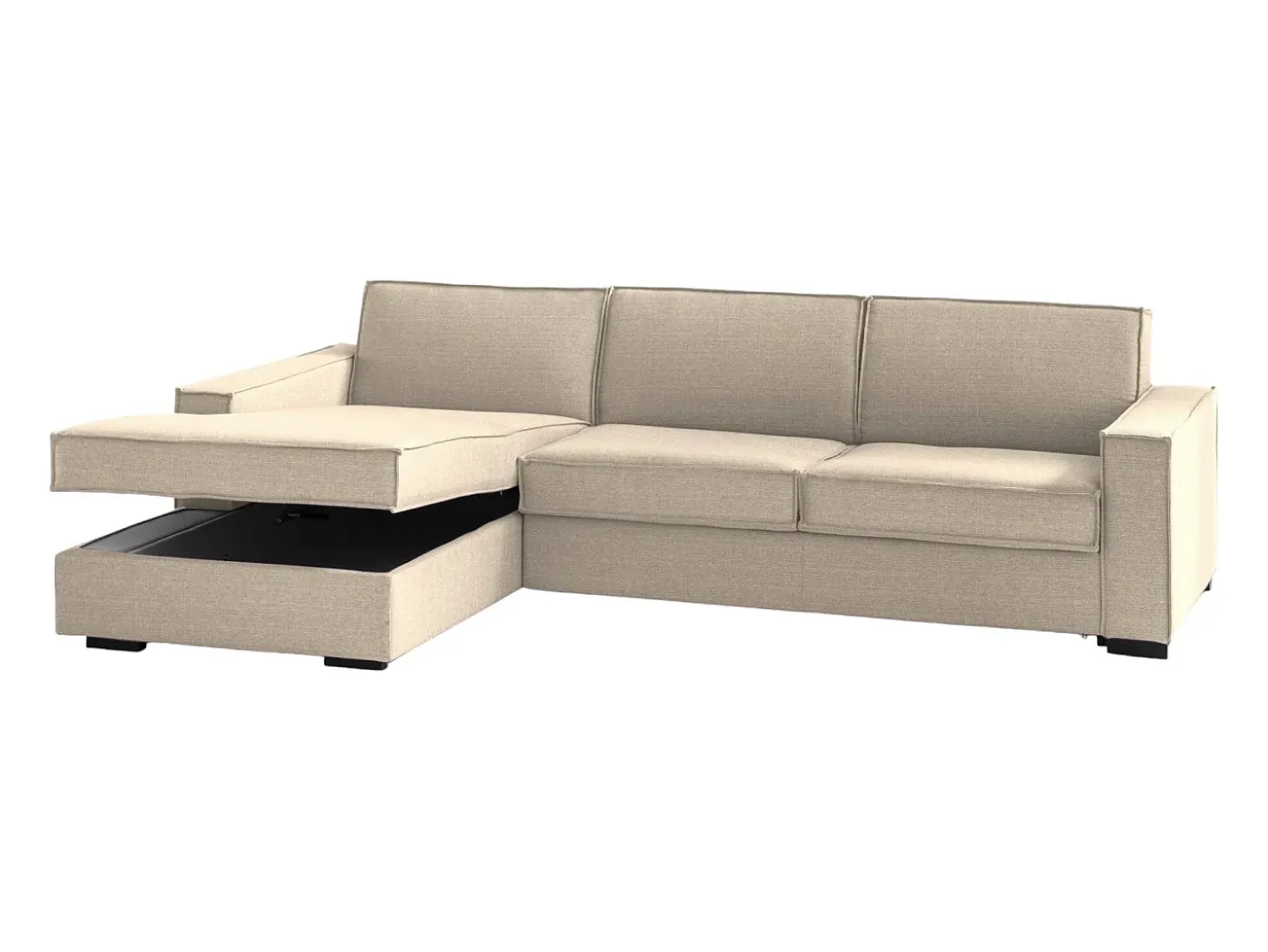 Sofá fixo Dlovis, Sofá de canto, 100% Fabricado na Itália, Sofá da sala com, Península esquerda, com braços finos, Cm 260x95h90, Bege
