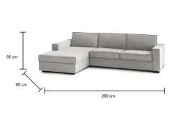 Sofá fixo Dlovis, Sofá de canto, 100% Fabricado na Itália, Sofá da sala com, Península esquerda, com braços finos, 260x95h90 cm, Cinza