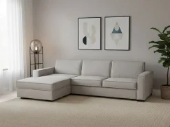 Sofá fixo Dlovis, Sofá de canto, 100% Fabricado na Itália, Sofá da sala com, Península esquerda, com braços finos, 260x95h90 cm, Cinza