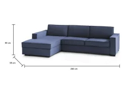 Sofá fixo Dlovis, Sofá de canto, 100% Fabricado na Itália, Sofá da sala com península esquerda, com braços finos, 260x95h90 cm, Azul
