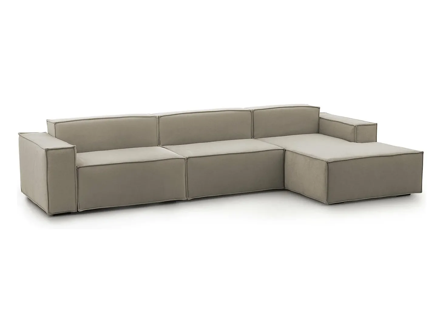 Sofá fixo Dmaiol, sofá modular de 4 lugares com península direita, 100% Fabricado na Itália, Sofá de tecido moderno, 340x170h70 cm, Taupe