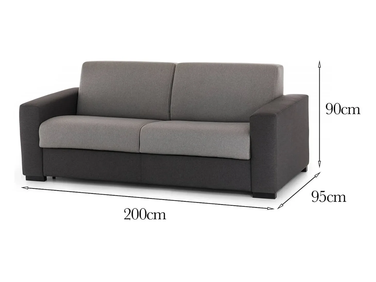 Sofá fixo Dmarchi, Sofá grande de 2 lugares, 100% Fabricado na Itália, Sofá da sala em tecido acolchoado, com braços padrão, 200x95h90 cm, Cinza e Antracite