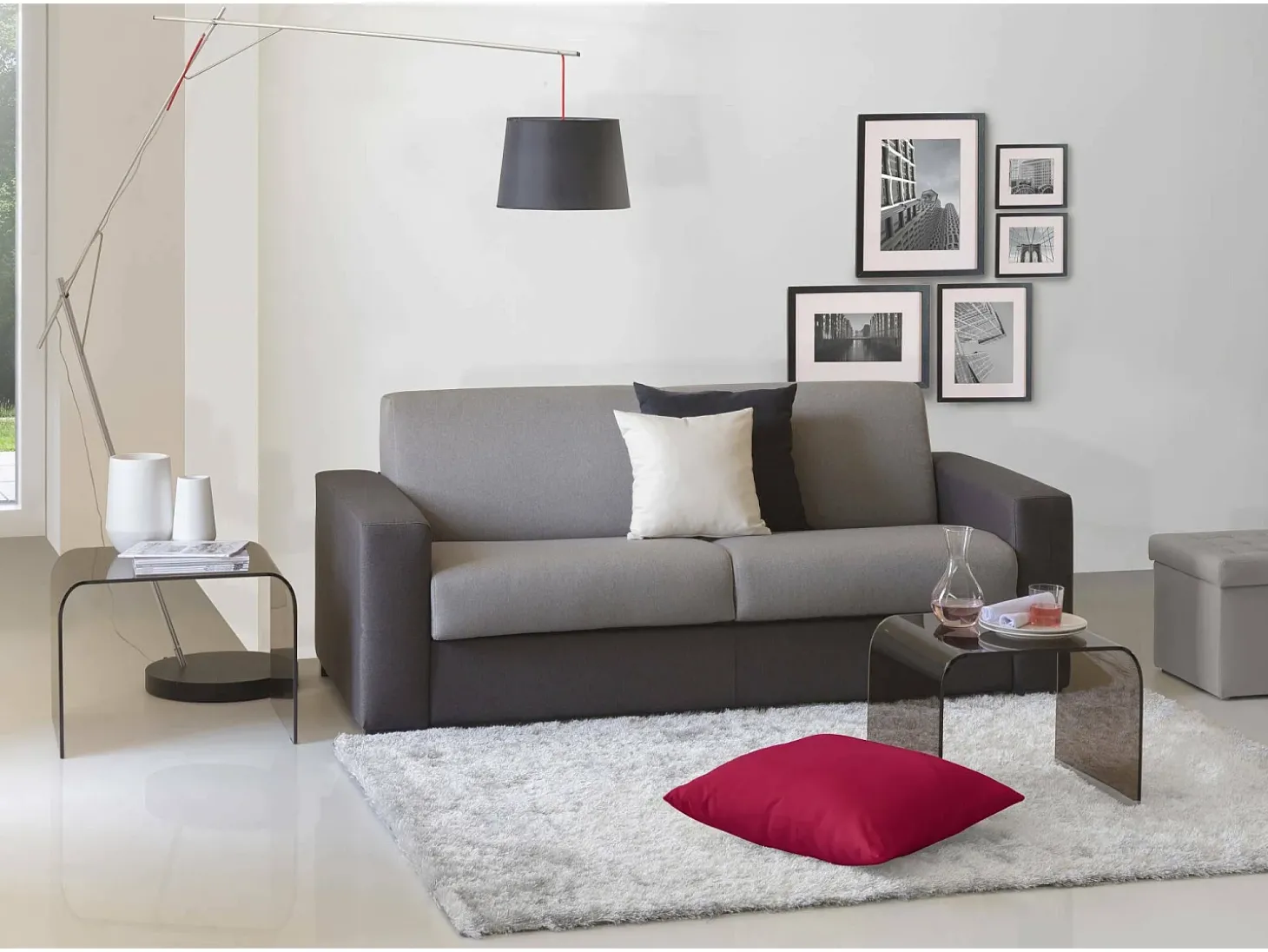 Sofá fixo Dmarchi, Sofá grande de 2 lugares, 100% Fabricado na Itália, Sofá da sala em tecido acolchoado, com braços padrão, 200x95h90 cm, Cinza e Antracite