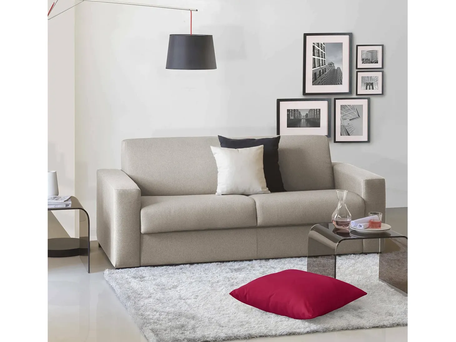 Sofá fixo Dmarchi, Sofá grande de 2 lugares, 100% Fabricado na Itália, Sofá da sala em tecido acolchoado, com braços padrão, 200x95h90 cm, Taupe