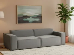 Sofá fixo Dmelucc, sofá modular linear de 3 lugares, 100% Fabricado na Itália, Sofá moderno para sala em tecido, 260x95h70 cm, Cinza