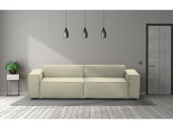 Sofá fixo Dmelucc, sofá modular linear de 3 lugares, 100% Fabricado na Itália, Sofá moderno para sala em tecido, 260x95h70 cm, Bege