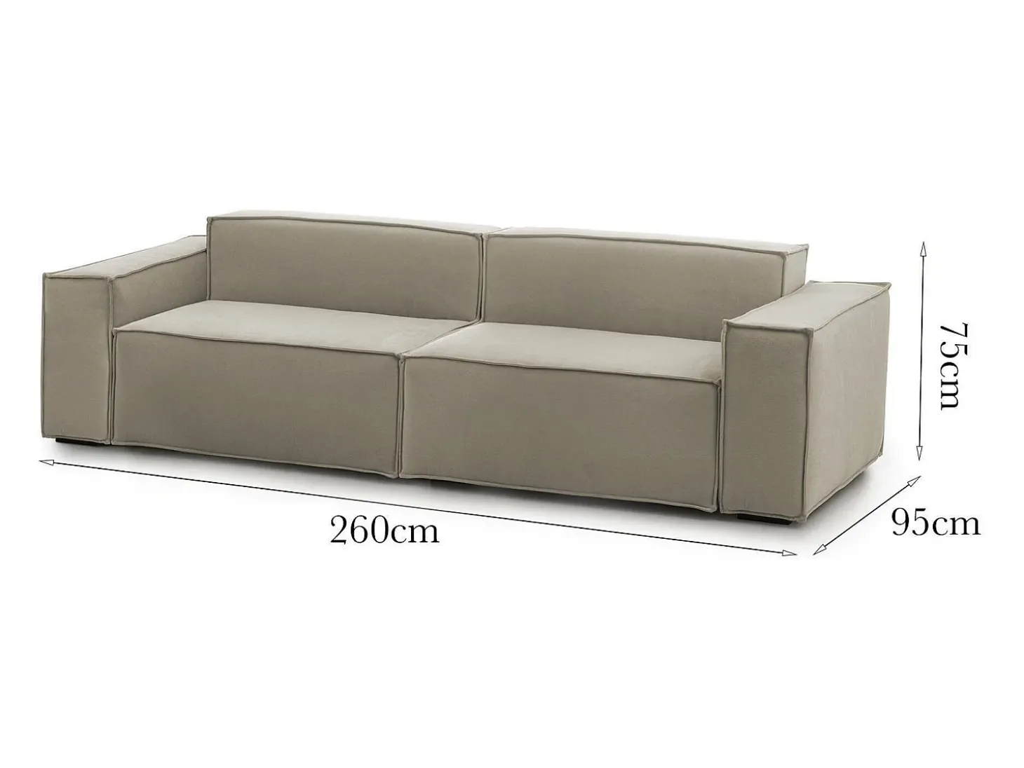 Sofá fixo Dmelucc, sofá modular linear de 3 lugares, 100% Fabricado na Itália, Sofá moderno para sala em tecido, 260x95h70 cm, Taupe