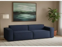 Sofá fixo Dmelucc, sofá modular linear de 3 lugares, 100% Fabricado na Itália, Sofá moderno para sala em tecido, 260x95h70 cm, Azul