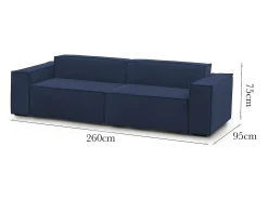 Sofá fixo Dmelucc, sofá modular linear de 3 lugares, 100% Fabricado na Itália, Sofá moderno para sala em tecido, 260x95h70 cm, Azul