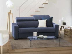 Sofá fixo Dmicel, ofá de 3 lugare, 100% Fabricado na Itália, Sofá da ala, em tecido acolchoado, com apoio de cabeça ajutávei â€<â€<e braço fino, 200x95h85 cm, Azul