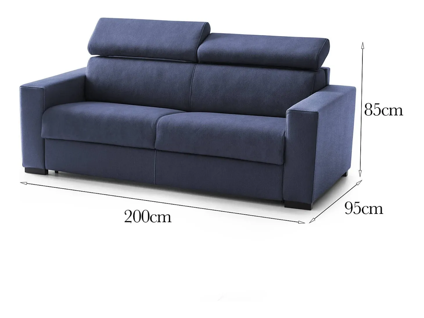 Sofá fixo Dmicel, ofá de 3 lugare, 100% Fabricado na Itália, Sofá da ala, em tecido acolchoado, com apoio de cabeça ajutávei â€<â€<e braço fino, 200x95h85 cm, Azul