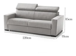 Sofá fixo Dmicel, ofá de 3 lugare, 100% Fabricado na Itália, Sofá da ala, em tecido acolchoado, com apoio de cabeça ajutávei â€<â€<e braço fino, 220x95h85 cm, Cinza