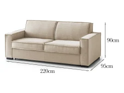 Sofá fixo Dospin, sofá de 3 lugares, 100% Fabricado na Itália, Sofá da sala em tecido, com braços padrão, 220x95h90 cm, Bege