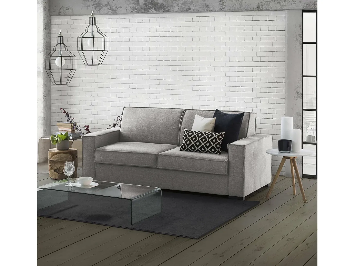 Sofá fixo Dospin, sofá de 3 lugares, 100% Fabricado na Itália, Sofá da sala em tecido, com braços padrão, 220x95h90 cm, Cinza